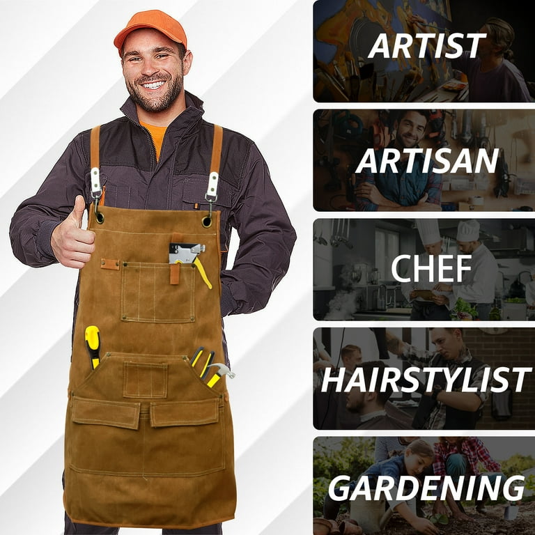 Qenwkxz Woodworking Apron with 10 Tool Pockets Heavy Duty