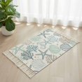 thumbnail image 3 of Aqua Teal Coastal Bathroom Rug 2'x3', Summer Beach Starfish Coral Nautical Low Profile Front Entryway Rug with Tassels, Woven Cotton Washable Kitchen Mat Carpet for Foyer Bedroom Back Door Decor, 3 of 9