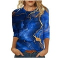 thumbnail image 2 of UPPADA Blouses Grande Taille pour Femmes Manches 3/4 Imprimé Floral Teinture T-Shirts Décontractés Tendance Col Rond Confortables Pull Tops Blouses Mignonnes d'Été Femmes Manches 3/4 Tops Liquidation, 2 of 5