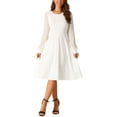 thumbnail image 2 of INSPIRE CHIC Women's Long Sleeve Dresses Round Neck Elegant Cocktail Party Work Knee Length Dress M White, 2 of 5