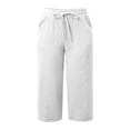 thumbnail image 3 of Bovemsi Capri Pants For Women Daily Elastic Waist Straight Solid Color Casual Pants Pockets 45720 Length Trousers Hiking Pants, 3 of 4