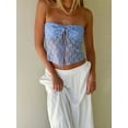 thumbnail image 3 of Gupgi Women Lace Tube Top Off Shoulder Sleeveless Backless Bandeau TopSee Through Front Split Ruched Tie Up Crop Tops, 3 of 8