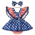 thumbnail image 3 of Curuila Kids Infant Girls Jumpsuit With Headbands Flutter Sleeve Independence Day Print Square Neck Fashionable Bodysuits Blue Size 9-12 Months, 3 of 9