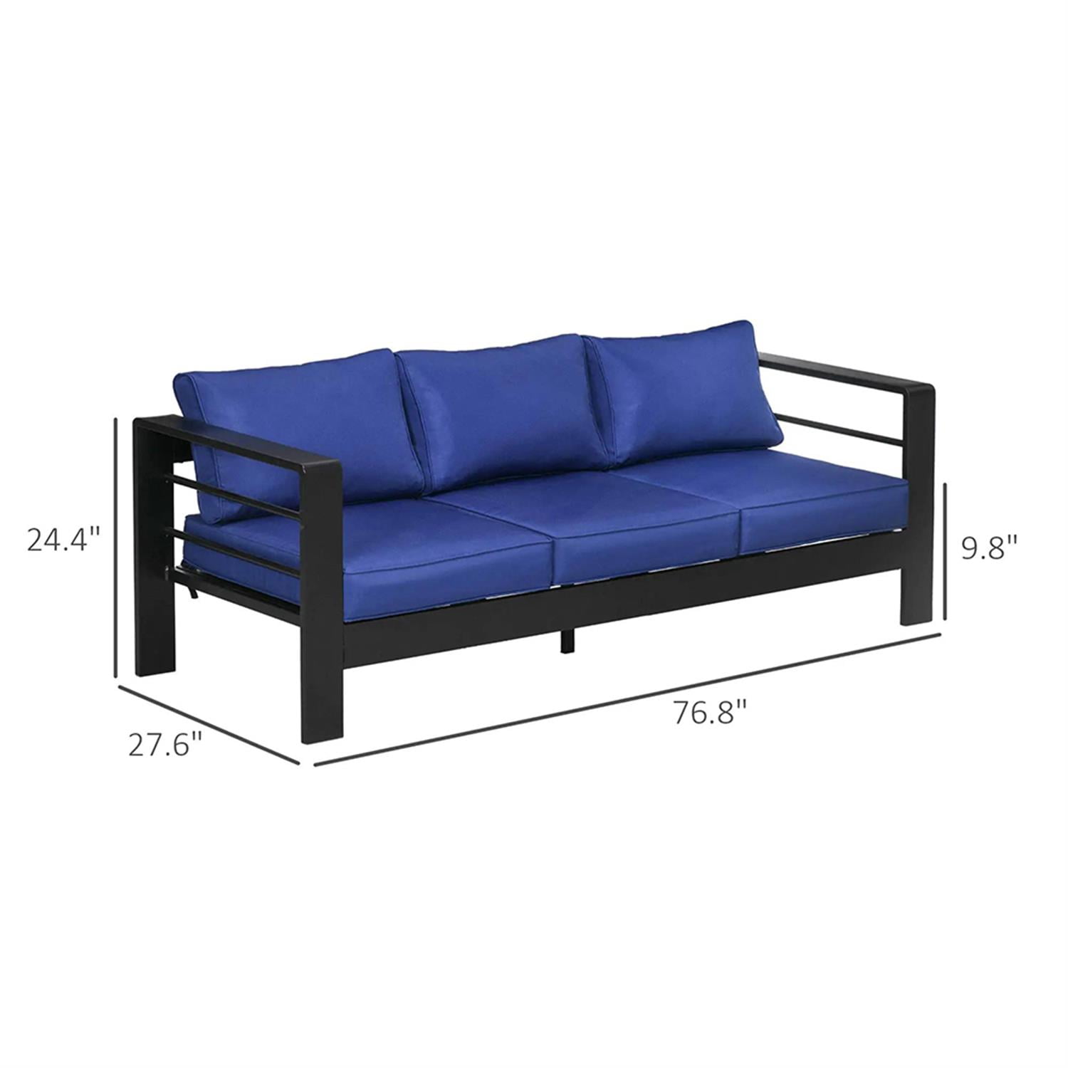 Demi Bonn Outdoor Loveseat Sofa Aluminum Patio Furniture with Wide Armrests, All-Weather Metal Outdoor Couch with Cushions, Blue