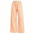 thumbnail image 3 of Womens Gingham Wide Leg Pants Button Elastic High Waisted with Pockets Business Casual Orange M, 3 of 7