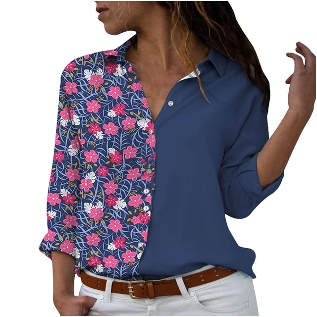 Tops a la moda para mujer, camisetas casuales con estampado divertido y cuello vuelto, camisa con estampado de blusa Fridja czfsfas6092