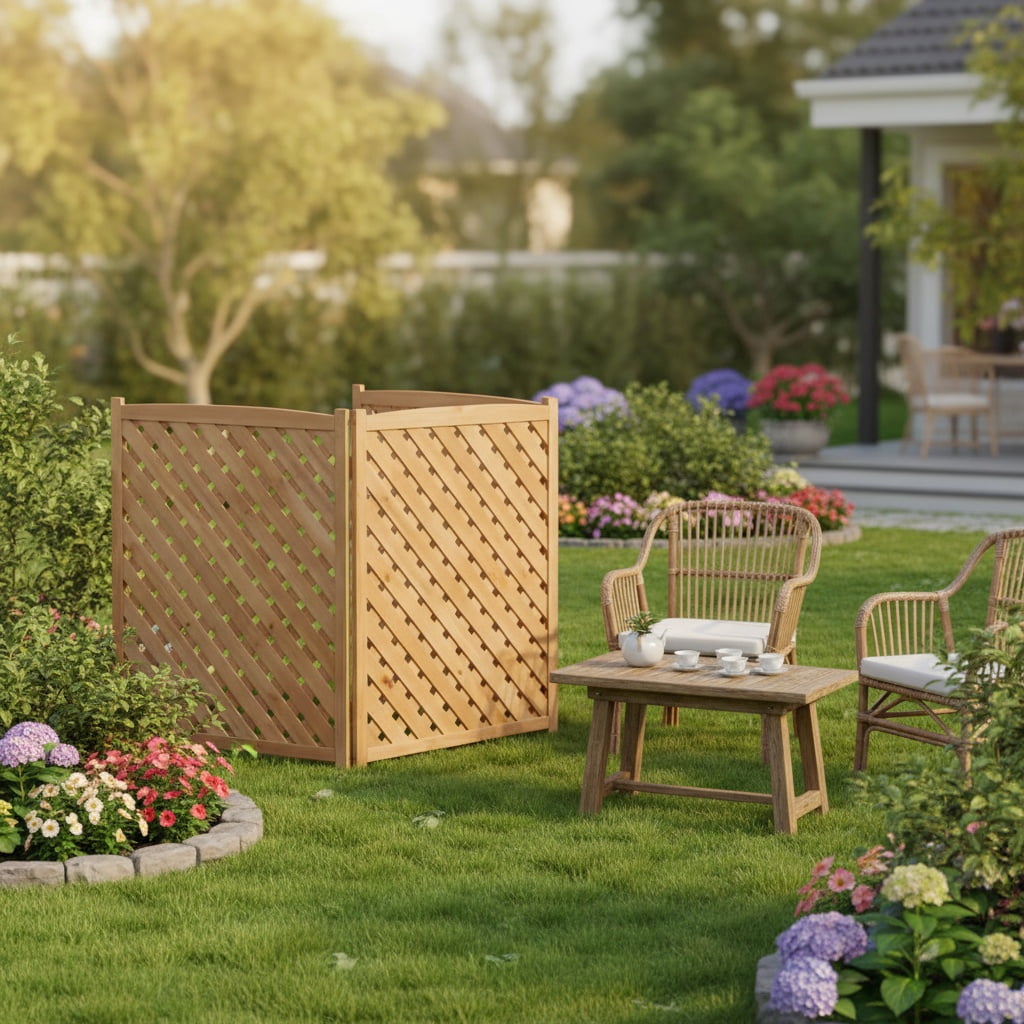 MAYEERTY 3-Panel Outdoor Wood Privacy Fence Screen, 32"Wx38"H Air Conditioner Trash Can Enclosure for Backyard Patio