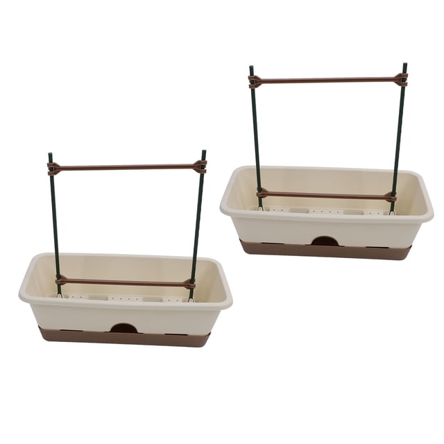 2pcs Balcony Planter Box with Double Layer Trellis, Plastic Vegetable Flower Planters Boxes Balcony Fence Planters Railing Hanging Basket for Outdoor Garden Decoration