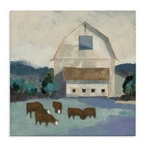 Stupell Industries Barnyard Grazing Cattle Landscape Painting Gallery Wrapped Canvas Art Print Wall Art, 30 x 30