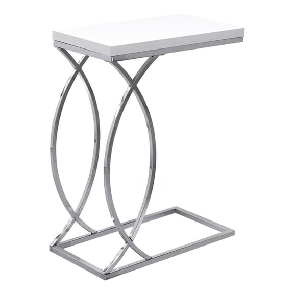 Glossy White & Chrome Metal Accent Table