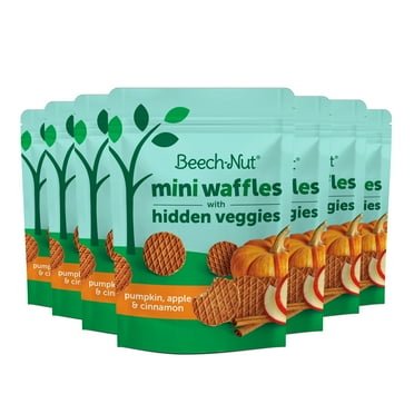 Beech-Nut Mini Waffles Pumpkin Apple Cinnamon Hidden Veggies Toddler Snack, 3.2oz (7 Pack)