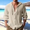 thumbnail image 4 of Busydd Shirts for Men Casual Oversized Drawstring Linen Shirt Solid Color Long Sleeve Button Hooded Men's Clothing 4XL, 4 of 9