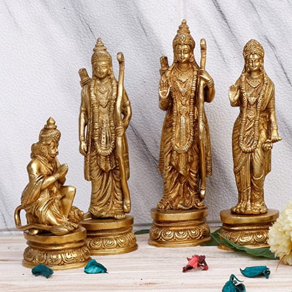 Artvarko Ram Darbar Brass Statue Shree Ram Ji Sita Laxman Hanuman Home Office Dcor Puja Idol Murti for Mandir Temple Gift Height 9 Inches.