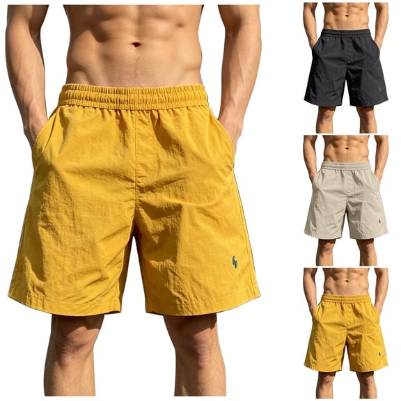 ZRGHAOYLQ Mens Casual Shorts 7 Inch Elastic Waist Shorts Straight Leg Loose Fit Shorts Breathable Lightweight Summer Leisure Shorts with Pockets