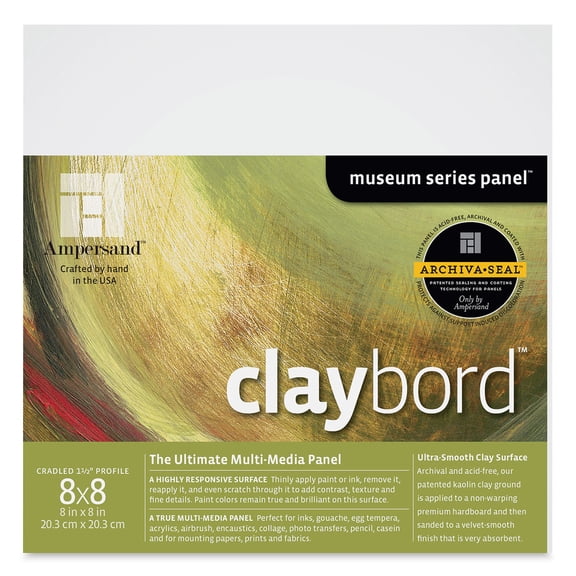 Ampersand Art Claybord, Cradled, 1-1/2" Profile, 8" x 8"