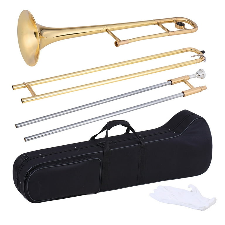 Alto Trombone Brass Gold Lacquer Bb Tone B flat Wind Instrument with  Cupronickel Mouthpiece Cleaning Stick Case