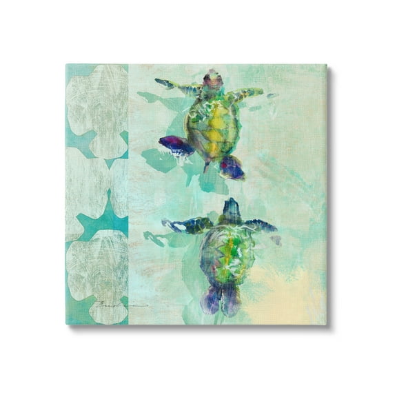 Stupell Green Turtles Swimming Abstract Shapes Landscape Painting Gallery Wrapped Canvas Print Wall Art