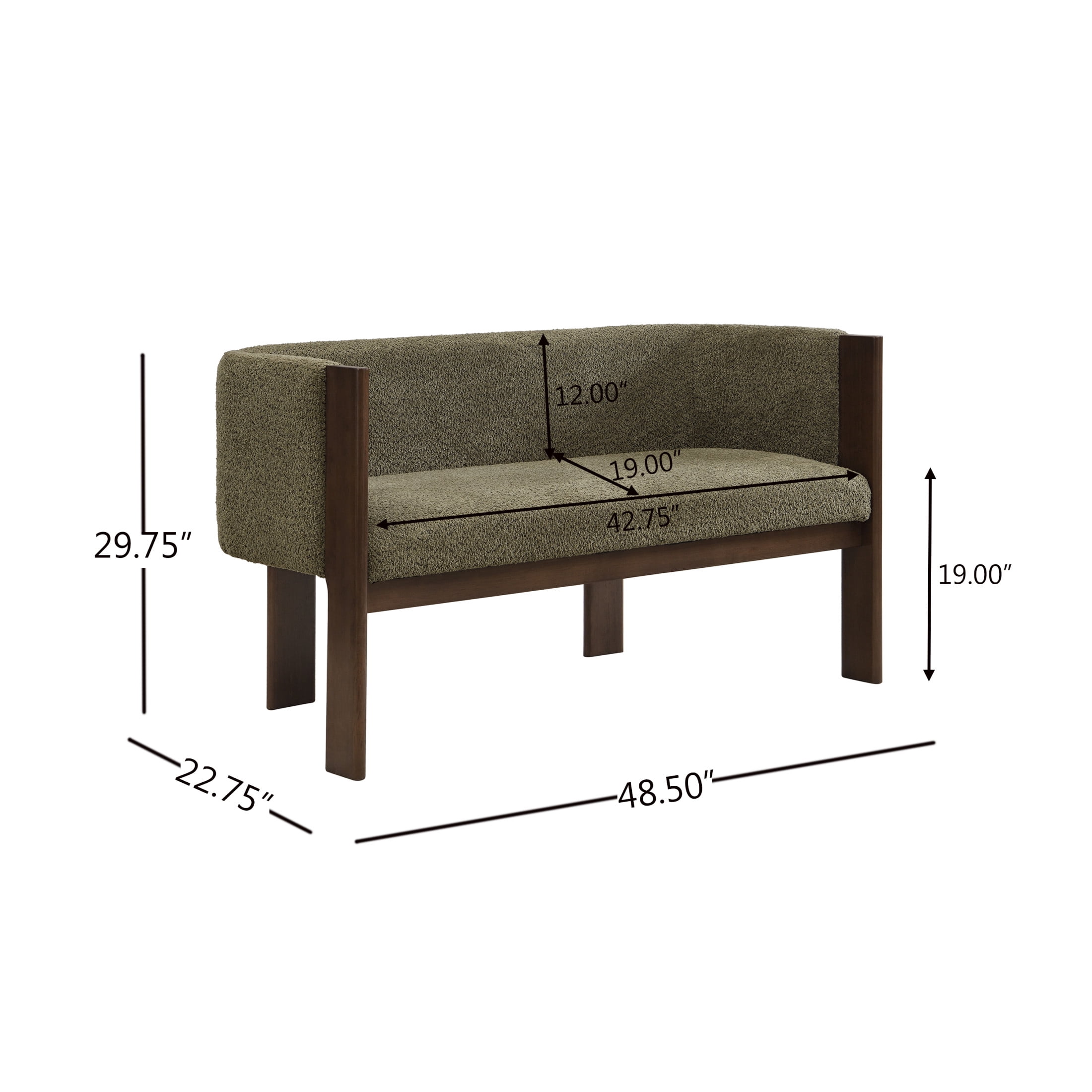 Christopher Knight Home 48.5" Upholstered Solid Loveseat, Modern 2-Seat Sofa, Walnut+Green