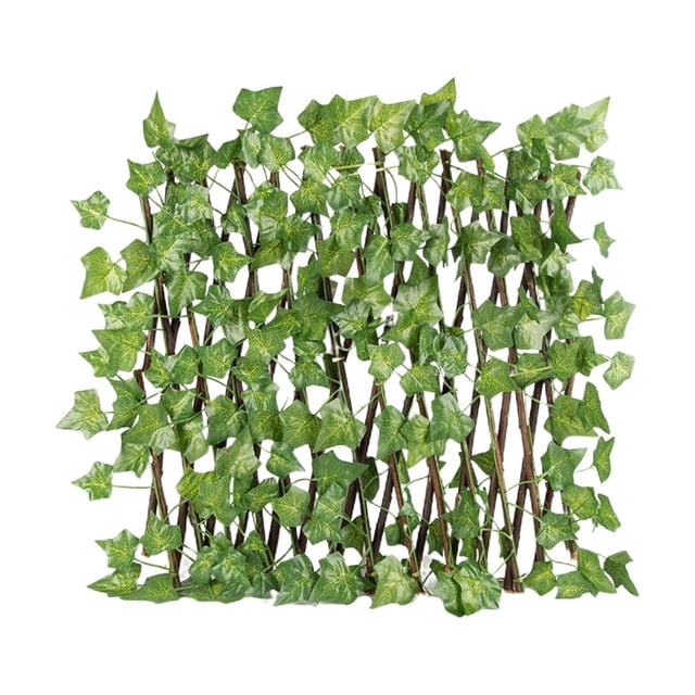 Foldable Garden Fence Expanding Trellis Privacy Screen with Artificial Plant Sweet Potato Leaves
