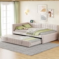 thumbnail image 2 of Miekor Furniture Full Size Upholstered L-Shaped Upholstered Daybed with Twin Size Pop Up Trundle and USB ports, Beige No9073, 2 of 9