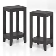 Giantex Set of 2 Tall Nightstand, 2-Tier End Table w/Wooden Legs, Sofa Bedside Table for Small Spaces, Black