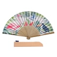 thumbnail image 3 of 1pc Hand Fan Flamingo Foldable 23cm 9inch White Background Bamboo Rib and Slender Cotton Pouch, 3 of 7