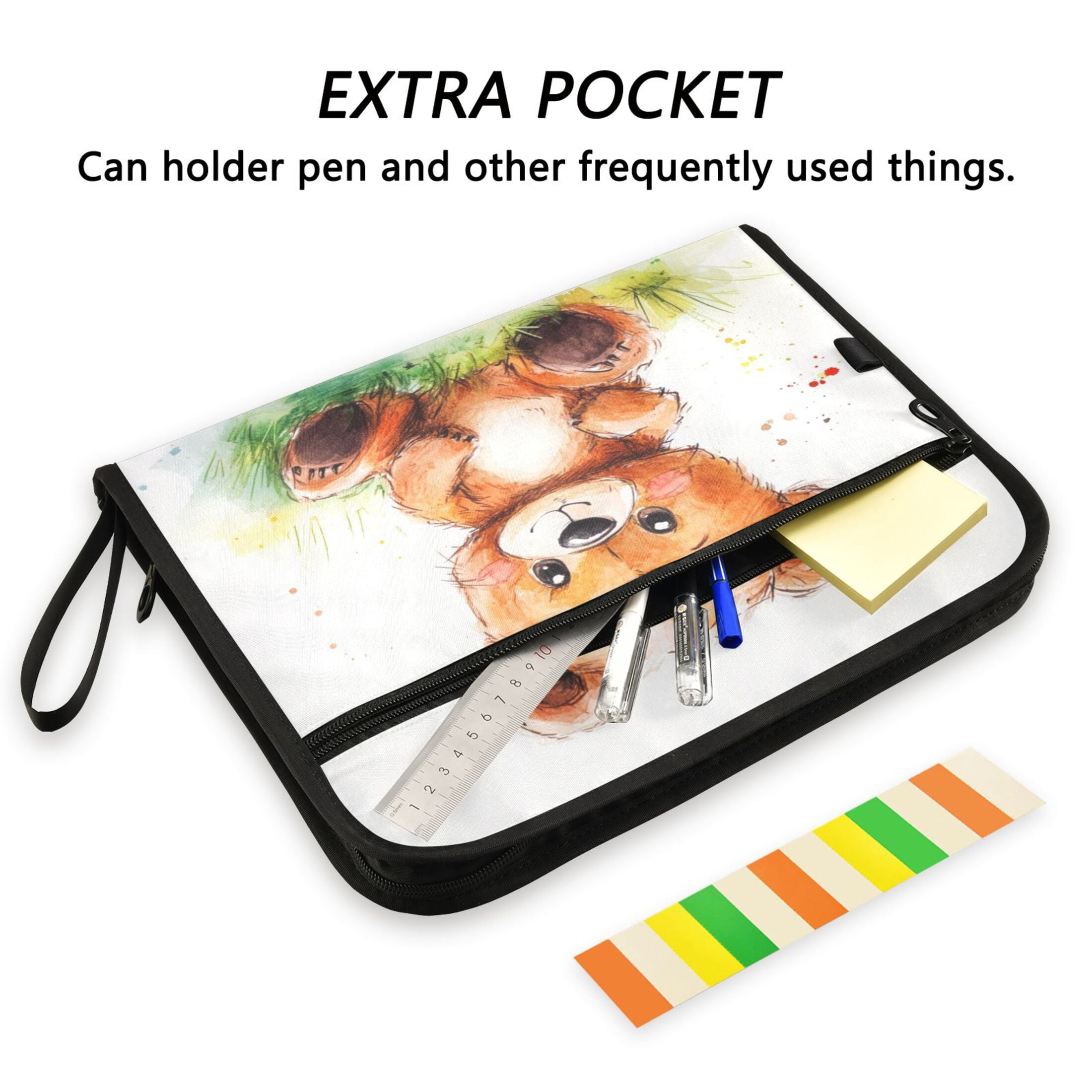 Organ Folder 14.2 x 0.8 x 10.6 Inches 13 Separate Pockets A4 Size Documents Folder A Sort Storage File Manager For The Home Office Cartoon Watercolor Bear