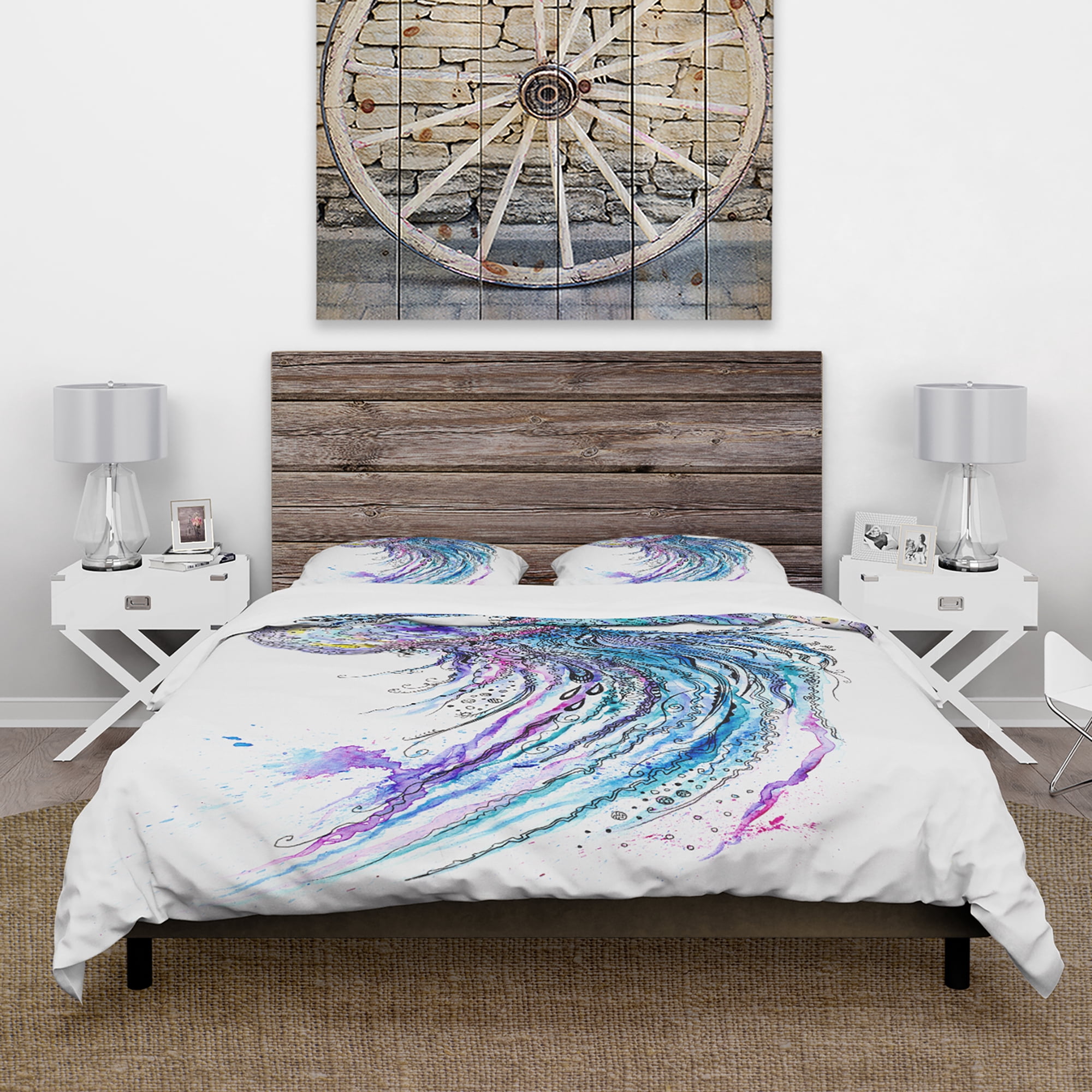 Designart 'Jelly Fish Watercolor' Tropical Duvet Cover Set