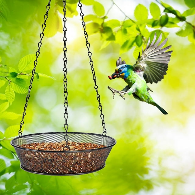 Agiferg Metal Black Bird Feeder Net Hanging Decorative Bird Feeder Tray
