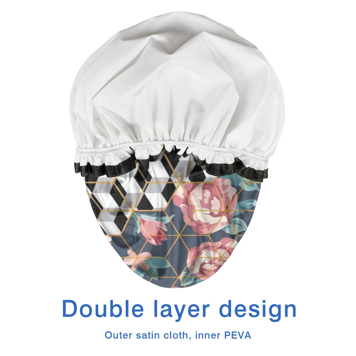 Shower Caps,Pioneer Flower Floral Print Pattern Waterproof Shower Cap for Women 4 Pieces,Double Reusable Hair Cover for Shower PEVA Elastic Stretch Hem