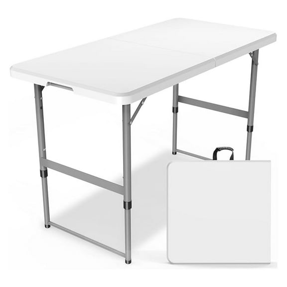 4FT（24" x "） Folding Table, Indoor Outdoor Heavy Duty Table with Carrying Handle,Placstic Fold up Table for Picnic, Party, Camping，Office - White (4FT)