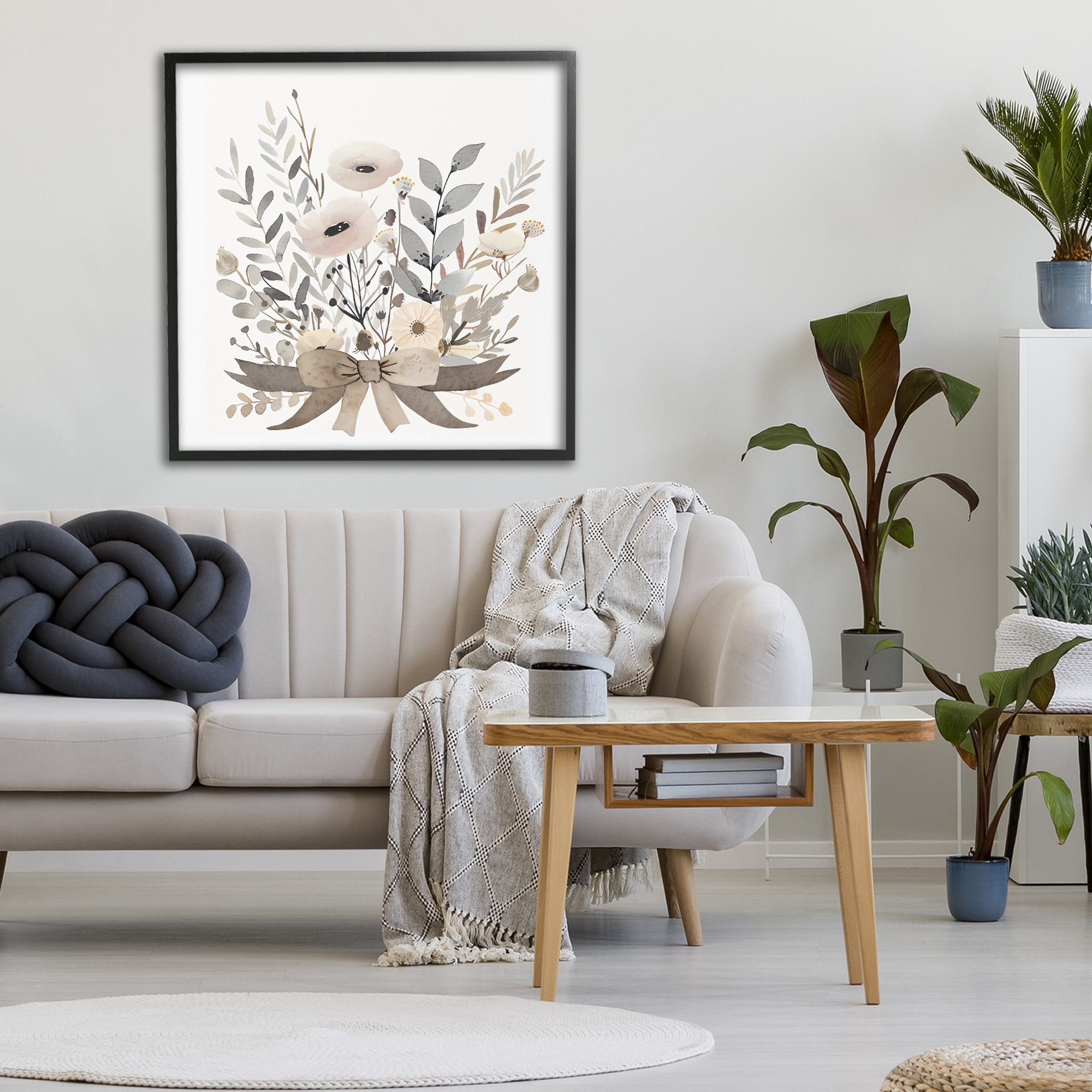 Stupell Industries Neutral Floral Bouquet Beige Black Framed Giclee Art, design by Creative Studio