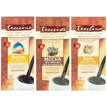 Teeccino Chicory Herbal Coffee Variety Pack (Java, Mocha, Hazelnut), Caffeine Free, Acid Free, Coffee Alternative, Prebiotic, 11 Ounce (Pack of 3) Variety Pack: Hazelnut, Mocha & Java 11 Ounce (pack