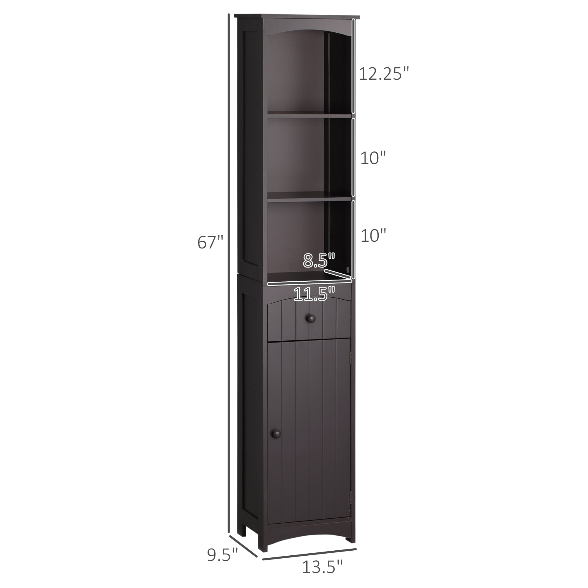 HOMCOM Bathroom Storage Cabinet, Free Standing Bathroom Storage Unit, Tall Linen Tower with 3-Tier Shelves and Drawer, Brown