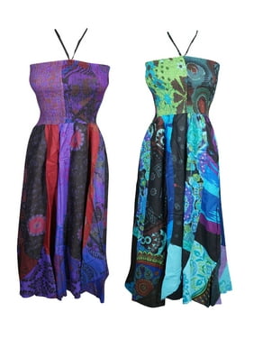 Mogul Women's Cotton Hippie Sundress Hippy Chic Halter Dress