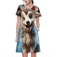 thumbnail image 1 of Balery Blue Sky Cute Wolf Vestidos sueltos de manga corta para mujer, vestidos de verano 2025, vestidos casuales de corte A con vuelo., 1 of 6