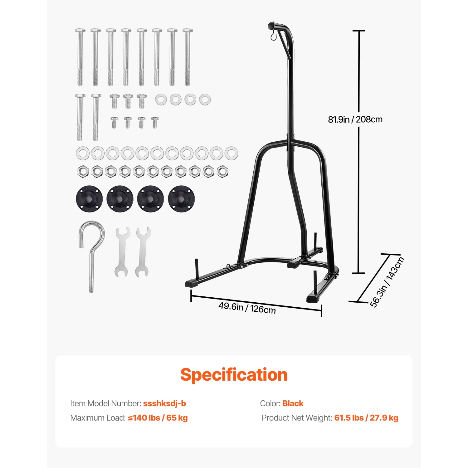 KFFKFF Boxing Bag Stand, Robust Steel Exercise Gear, Punching Bag Support, Can Hold Maximum 140 lbs, Independent Sandbag Frame with Weighted Foundation, Workout Apparatus for Domestic Gym Fitness