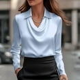thumbnail image 2 of Womens Satin Silk Blouse Shirt Top Elegant Cowl Neck Long Sleeve Tops Dressy Business Casual Office Work Shirts Blue L, 2 of 5