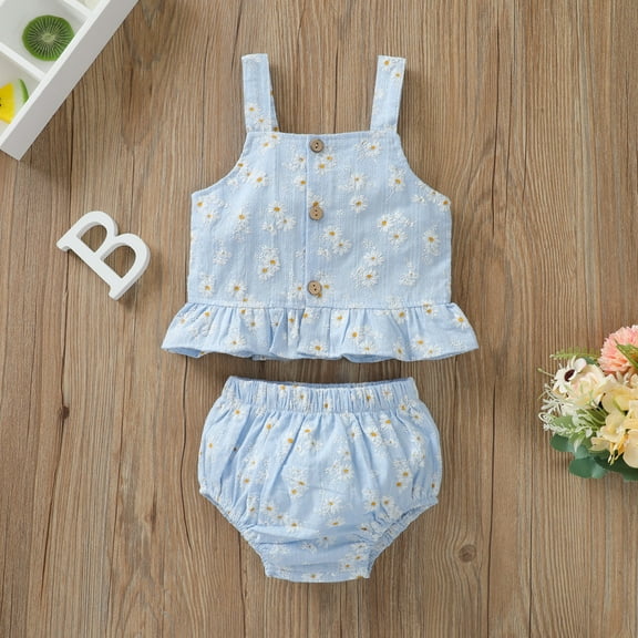 AURIGATE Toddler Kids Girls Summer Little Ddaisy Print Pattern Ruffle Shorts Tow-piece Clearance