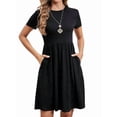 thumbnail image 3 of Women'S Short Sleeve Summer Dress Pleated Loose Swing Knee Length Dresses with Pockets, 3 of 9