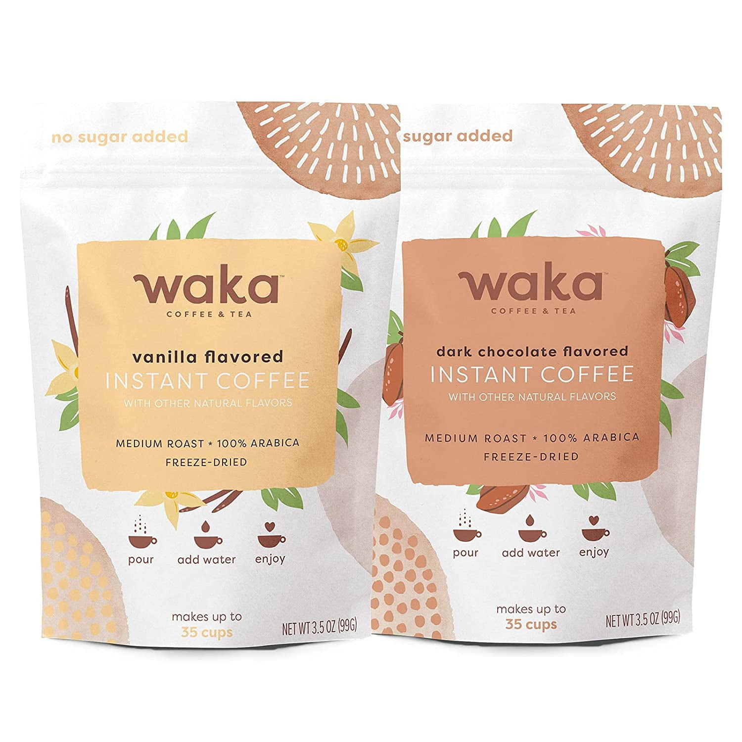 Waka Quality Instant Coffee — Unsweetened Vanilla and Dark Chocolate