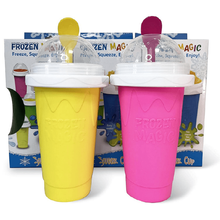  Slushie Maker Cup(2 Pack), Magic Quick Frozen Slushy Cup,  Double Layer Squeeze Cup, Cool Stuff Birthday Gifts for Kids (Pink&Yellow):  Home & Kitchen