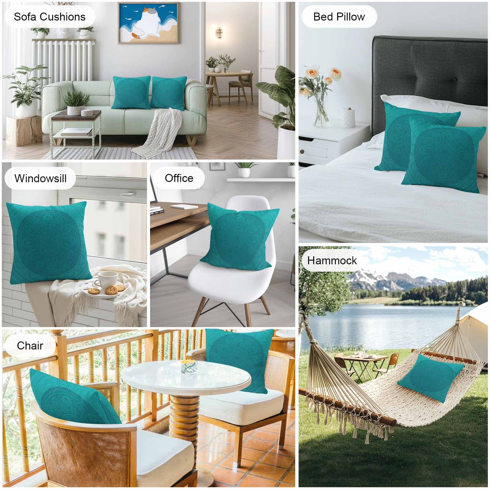 Teal Boho Outdoor Pillow Covers 18x18 Inch Throw Pillow Covers Set of 2 Waterproof Decorative Pillow Cases Farmhouse Abstract Geometric Aesthetic Art Cushion Covers for Patio Furniture Garden Couch