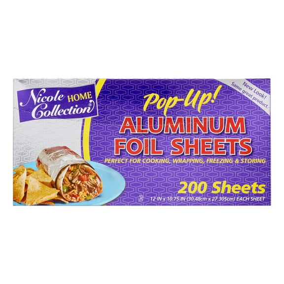 Nicole Home Collection Pre-Cut Aluminum Foil Sheets, 12"x 10.75", Silver, 200 Ct