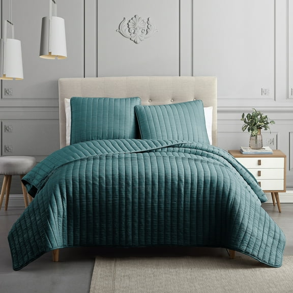 Riverbrook Home 3 Piece Quilt Set, Queen, Teal, Moonstone, Polyfill, Adult