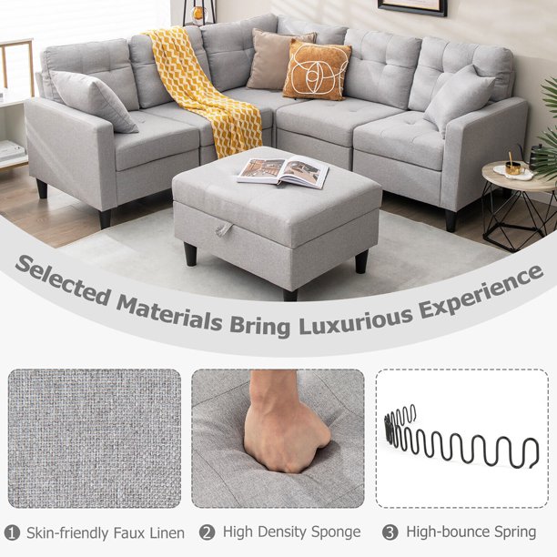 Gymax Large Multi L-shaped Sectional Corner Couch Set with Storage