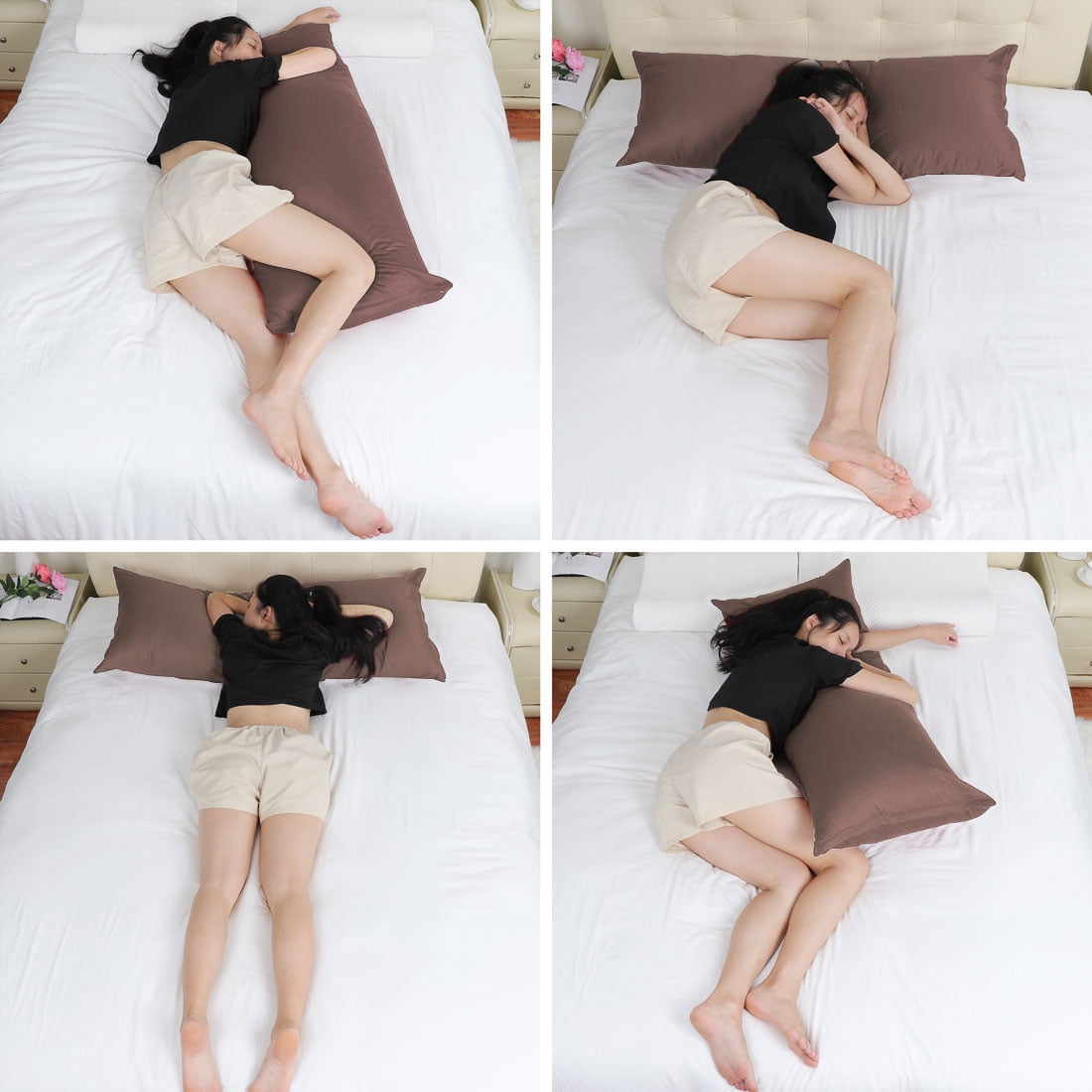 Unique Bargains Pillowcases 2 Pack 100% Cotton Body Pillow Covers Coffee 20" x 48"