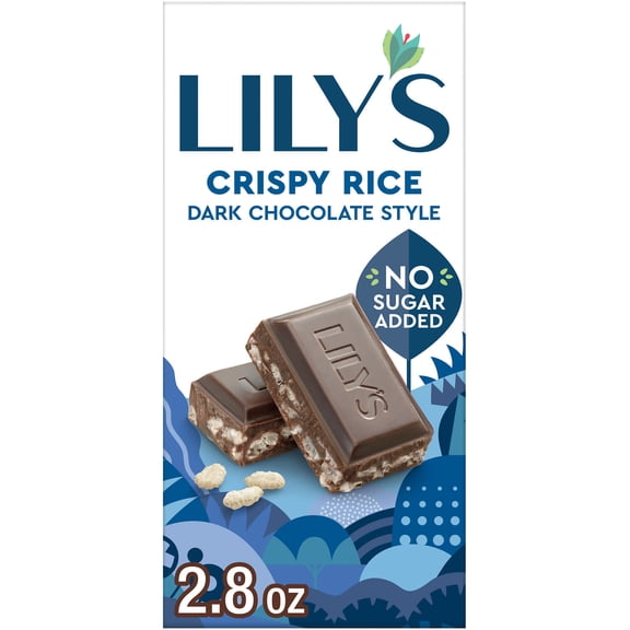 LILY'S Crispy Rice Dark Chocolate Style No Sugar Added, Sweets Bar, 3 oz
