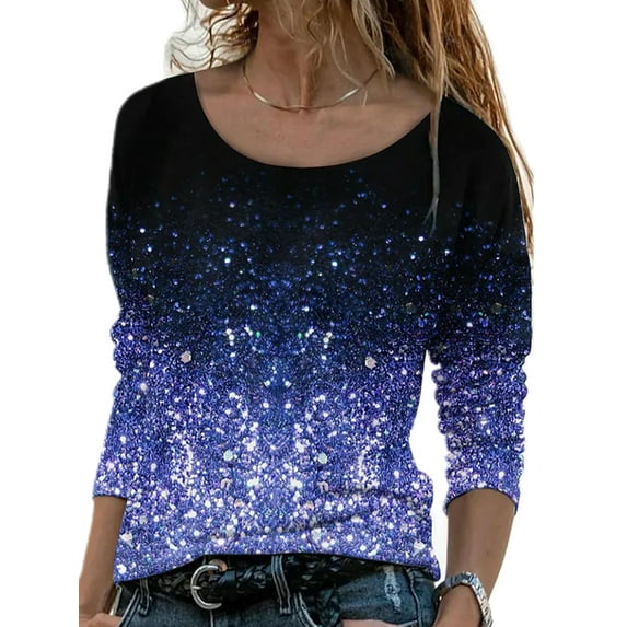 Frontwalk Women Loose Long Sleeve Tops Gradient Fashion T-shirt Ladies Floral Print Dailywear Tunic Blouse Floral Blue XXL