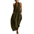 thumbnail image 2 of Guieoi Summer Dresses for Women under $10 Plus Size Flowy Cotton-Linen Halter Neck Pocket Pleated Backless Maxi Dress Green S, 2 of 6